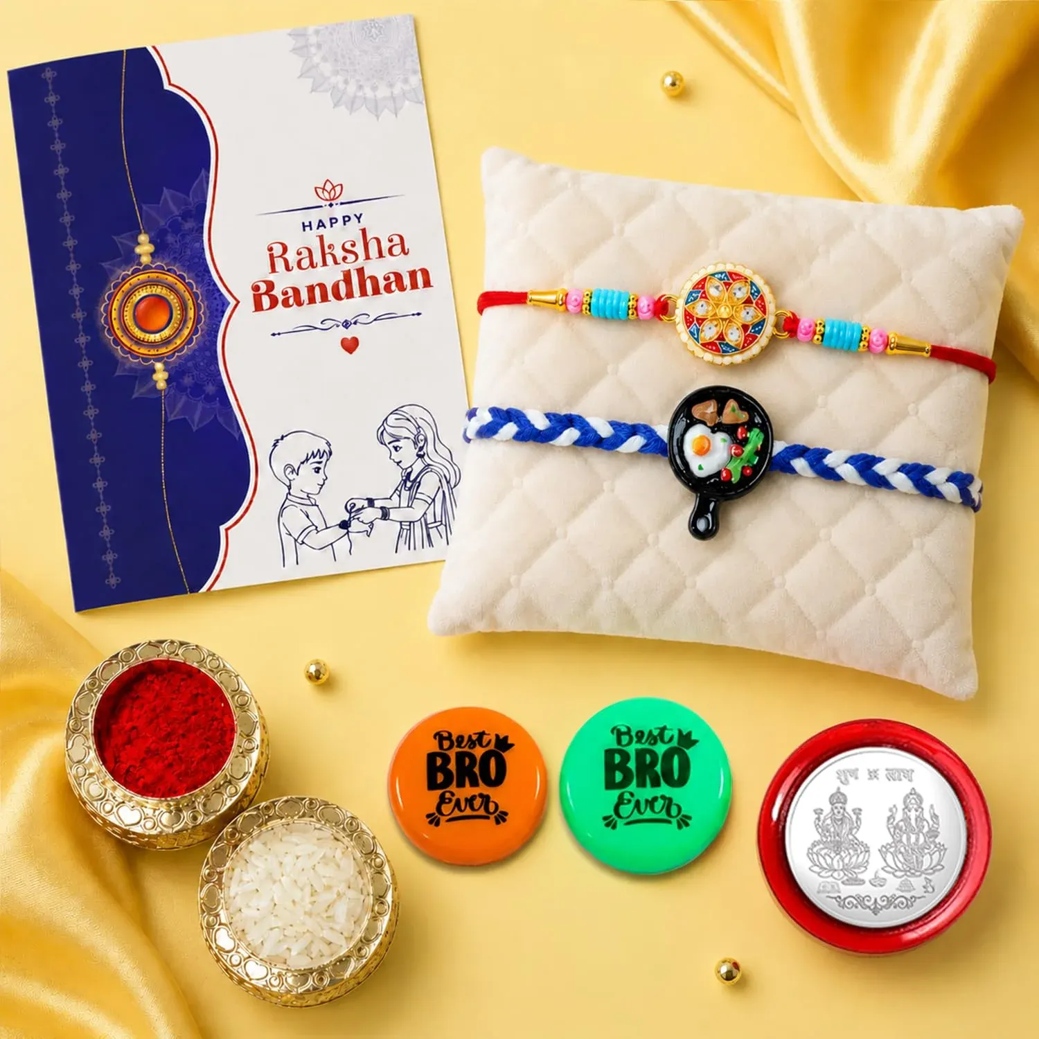 Premium Frying Pan, Multicolor Rakhi with Decorative Magnets – Raksha Bandhan Gift Combo - Buy Online at Alikart