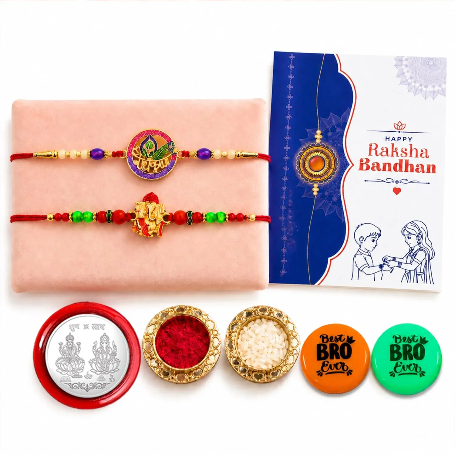 Peacock,Ganesh Multicolor Rakhi – Decorative Magnets | Raksha Bandhan Gift Combo - Detailed Feature View 1