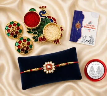 Multicolor & Peacock Shape Pooja Thali with Silver Color Pooja Coin, Roli Chawal For Raksha Bandhan