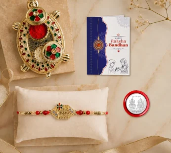 Multicolor Veera Bracelet Rakhi with Turtle shape Pooja Thali – Raksha Bandhan Combo