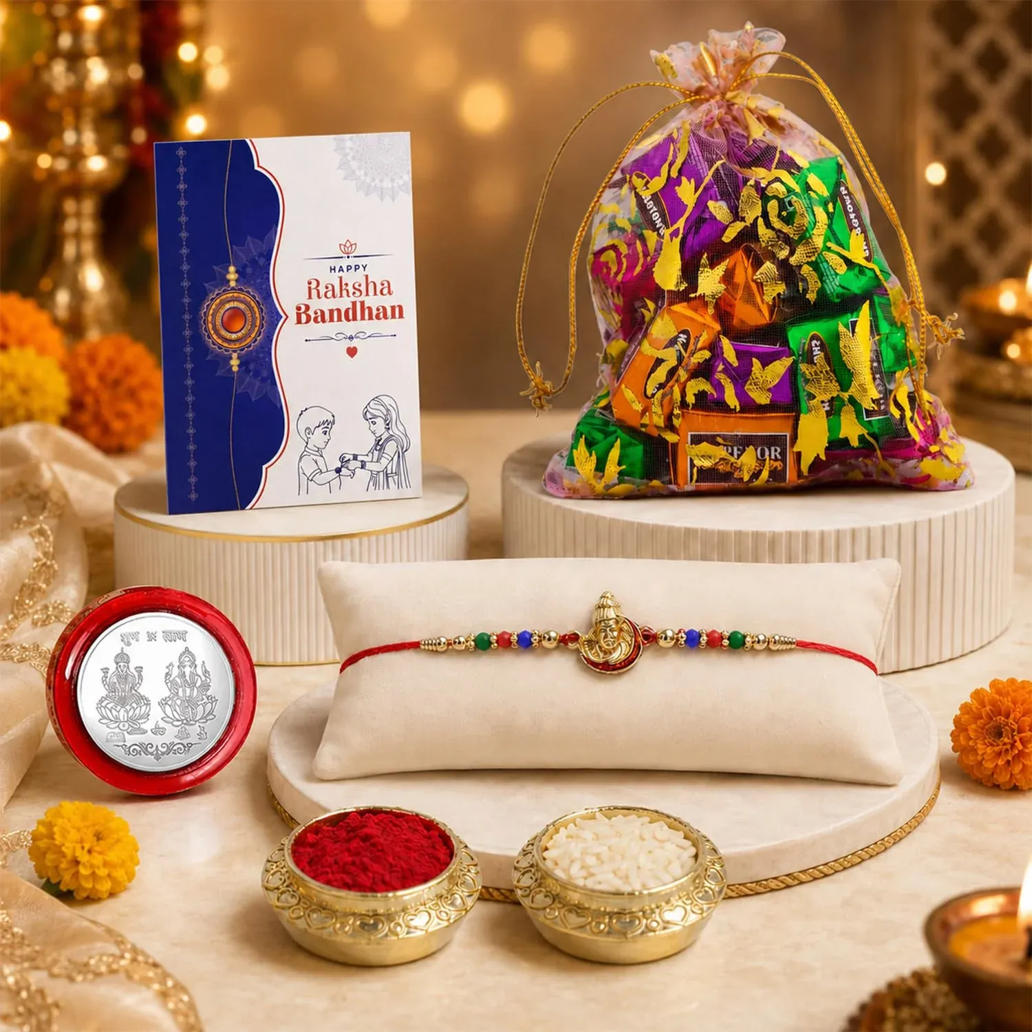Premium Deity Multicolor Rakhi – Festive Chocolate Gift Combo for Brother | Raksha Bandhan - Buy Online at Alikart