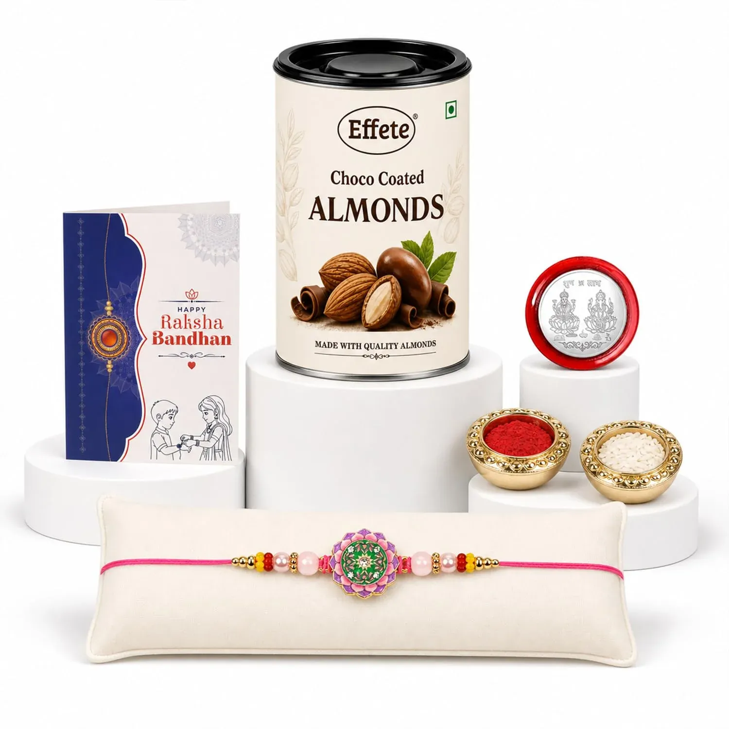 Round Floral Lotus Multicolor Rakhi – Chocolate Gift Set for Brother Combo | Raksha - Detailed Feature View 2
