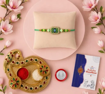 Multicolor Evil Eye Bracelet Rakhi with Art Design Pooja Thali – Raksha Bandhan Combo