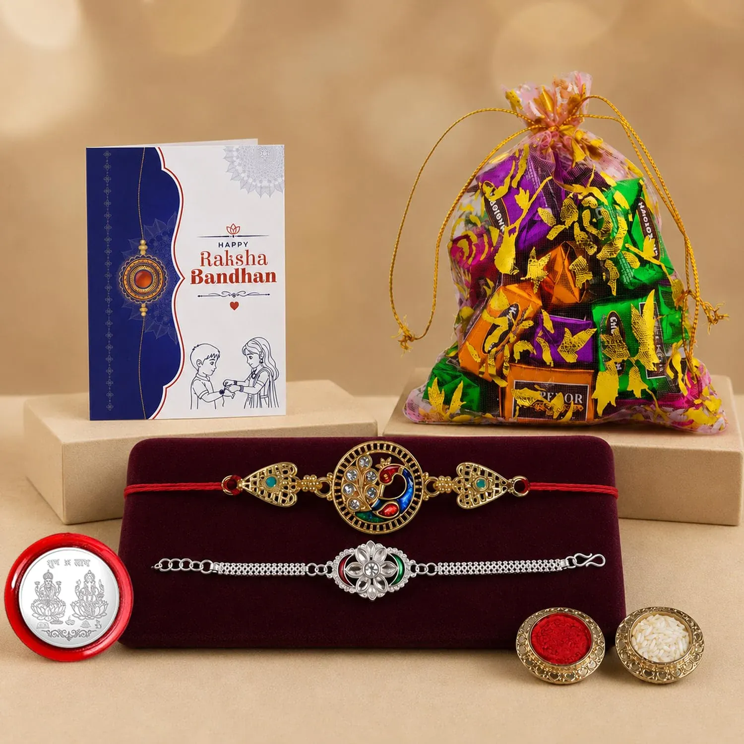 Premium Peacock, Oval Multicolor Rakhi – Chocolate Gift Combo for Brother | Raksha Bandhan - Buy Online at Alikart