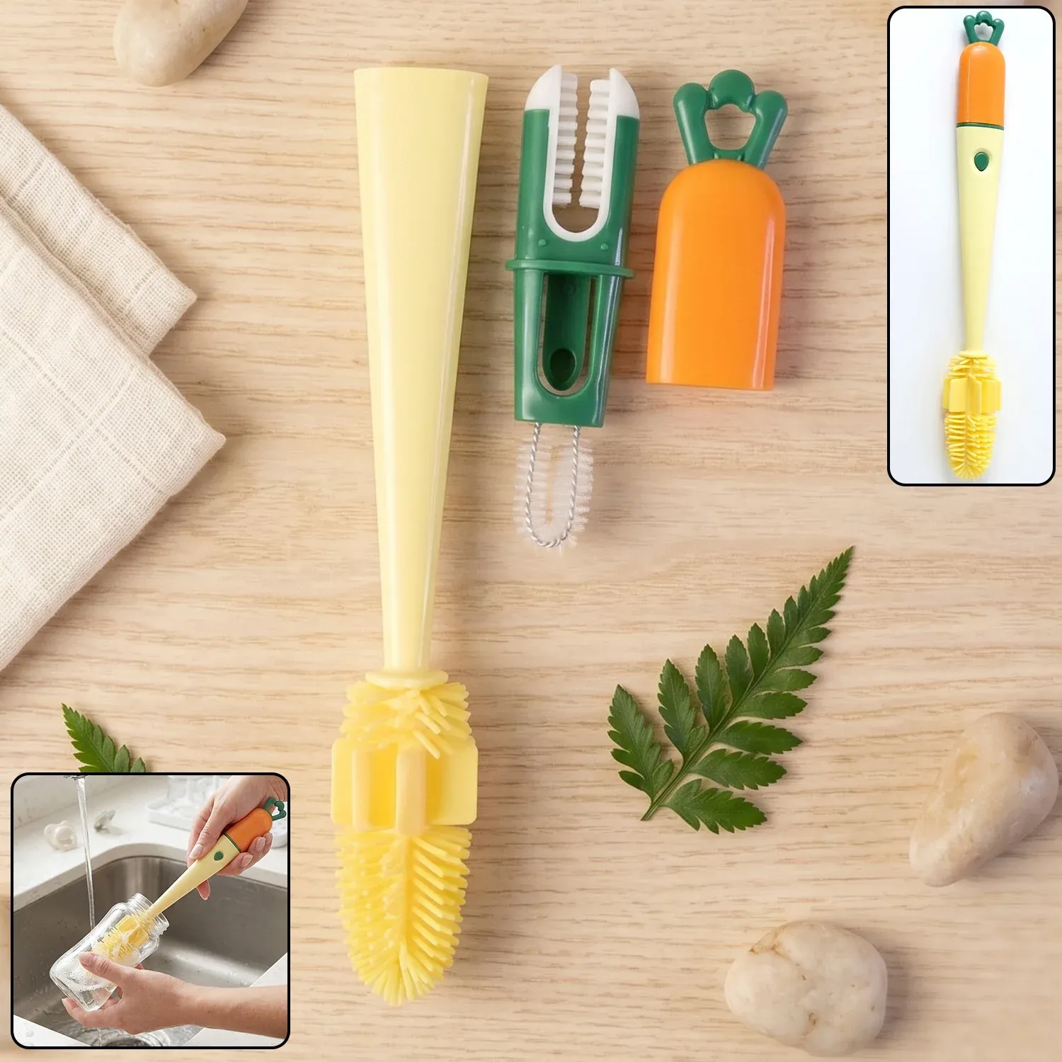 Premium 3 in 1 Bottle Cleaning Brush – Gentle & Reusable with Silicone Head - Buy Online at Alikart