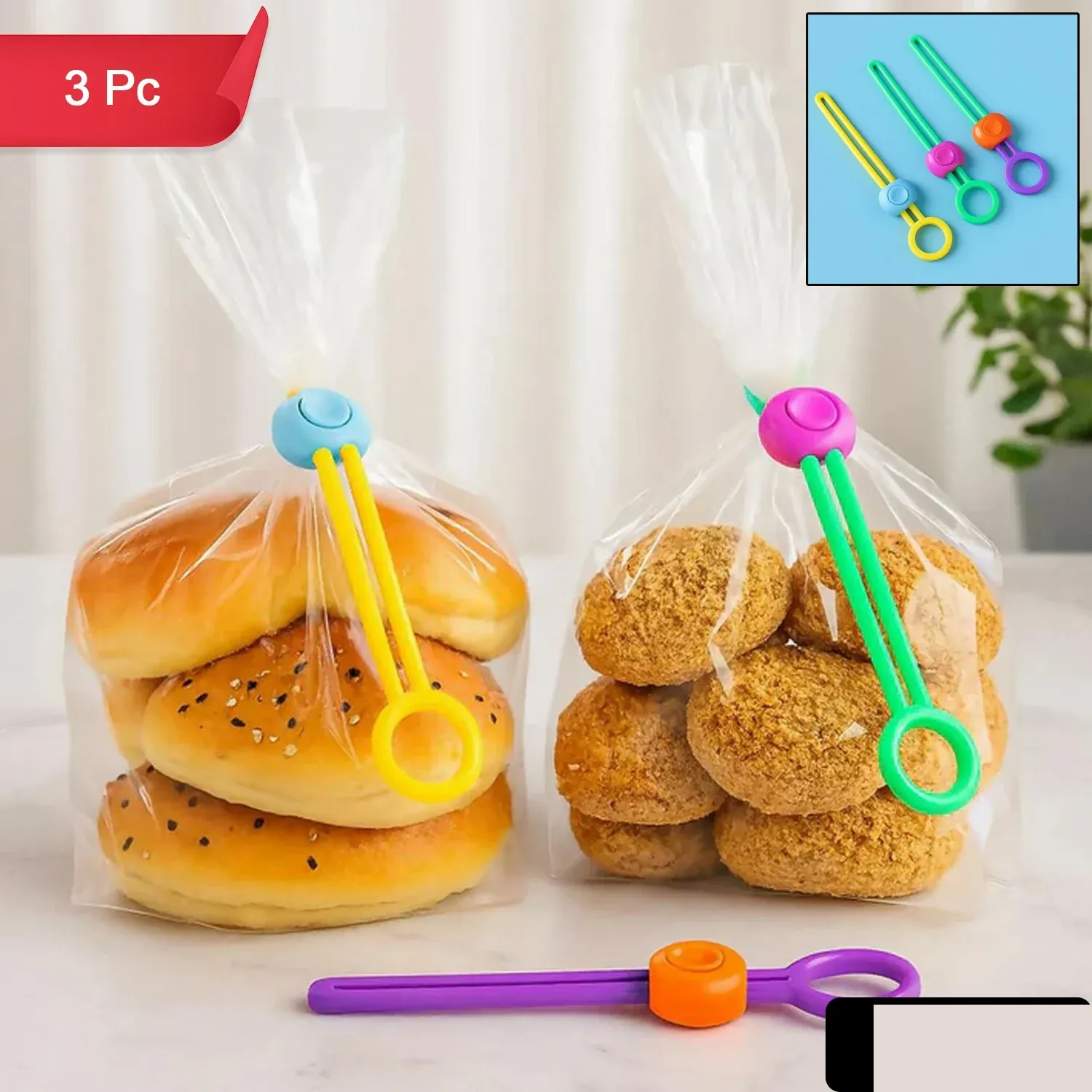 Silicone Food Bag Clips – Reusable Sealing Lock 3 Pack - Detailed Feature View 1