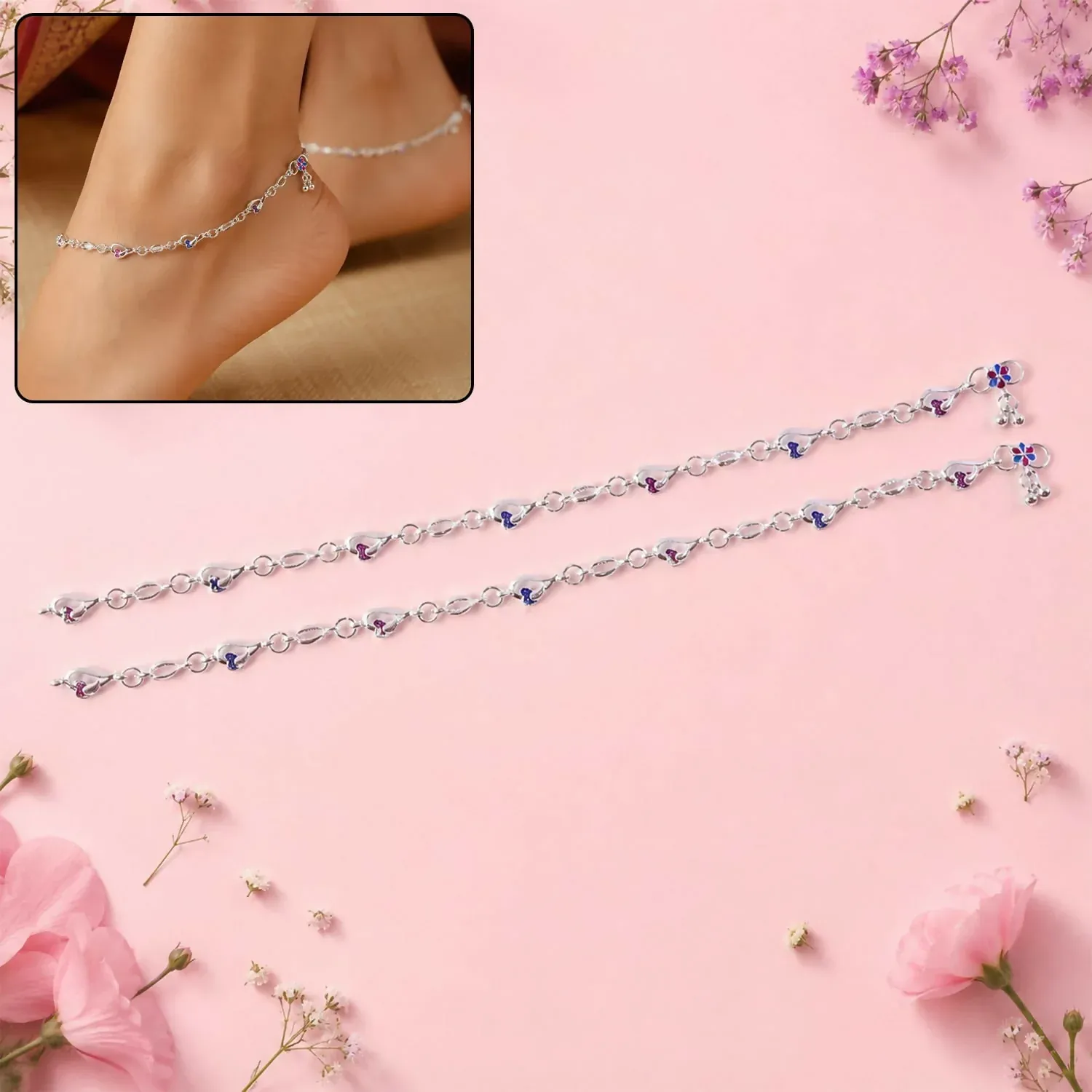 Premium Twinkle Heart Charm Anklet Pair for Women | Stylish Adjustable Chain Anklets - Buy Online at Alikart