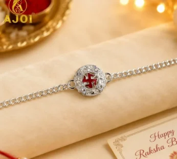 Auspicious Raksha Bandhan Rakhi Bracelet with Red Swastik Silver Chain Gift Jewelry