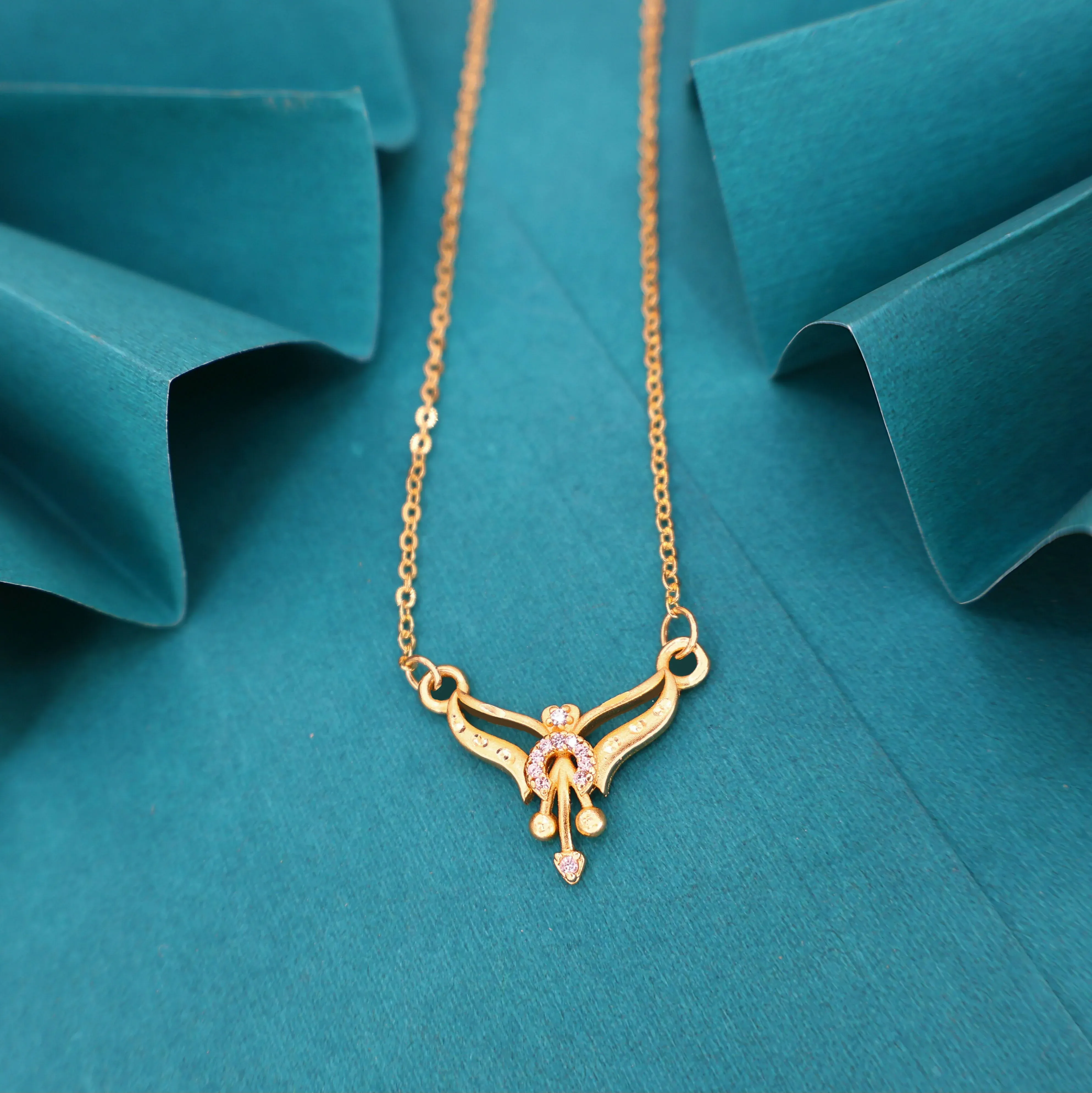 Gold Pendant Necklace – Minimalist Design with AD Stones - Detailed Feature View 1