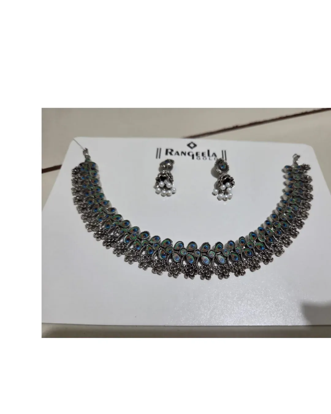 Oxidized Choker Necklace Set With Pearl Drop Jhumka Earrings For Women - Detailed Feature View 3