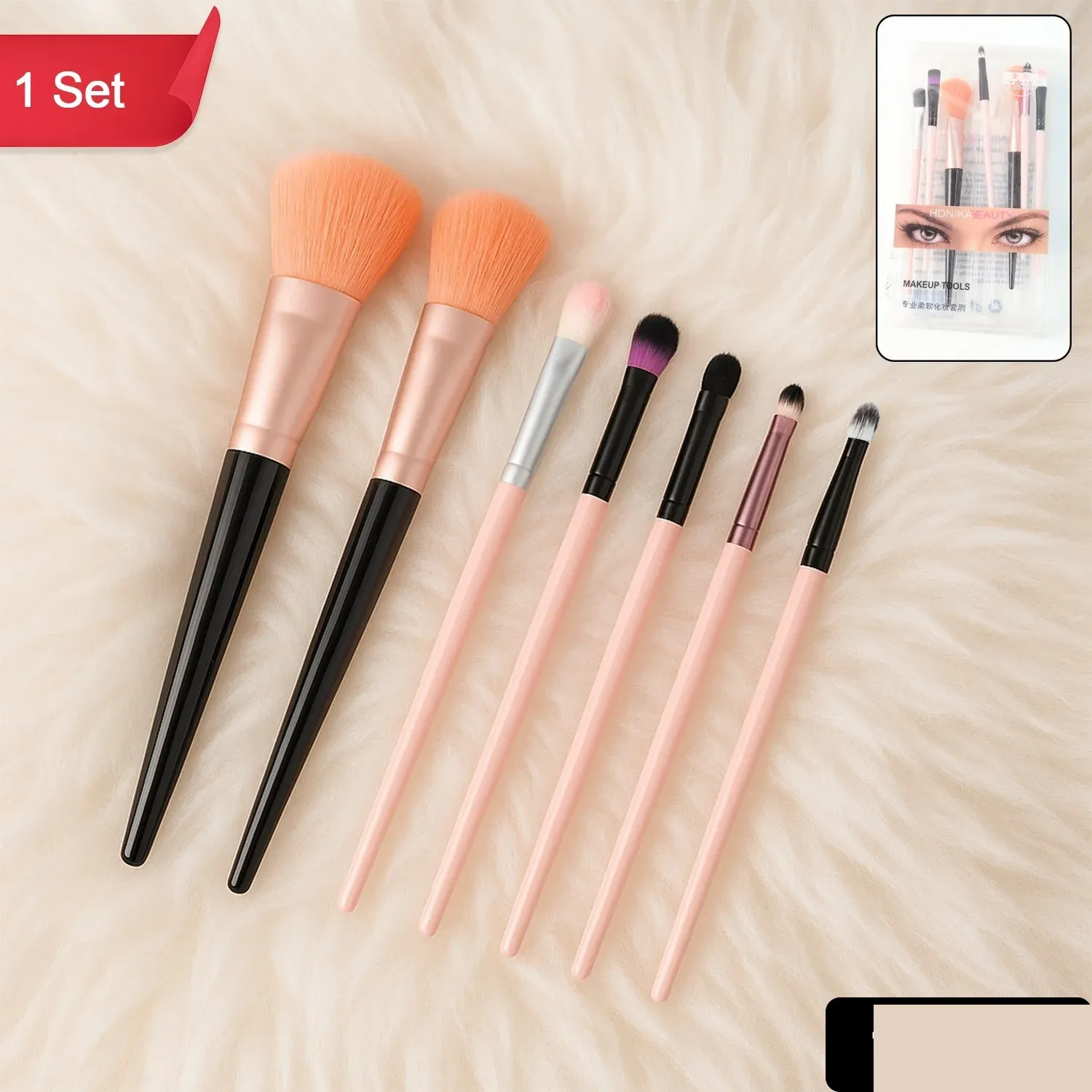 Professional Soft Makeup Brush Set – 7-Pc with Travel Pouch - Detailed Feature View 1