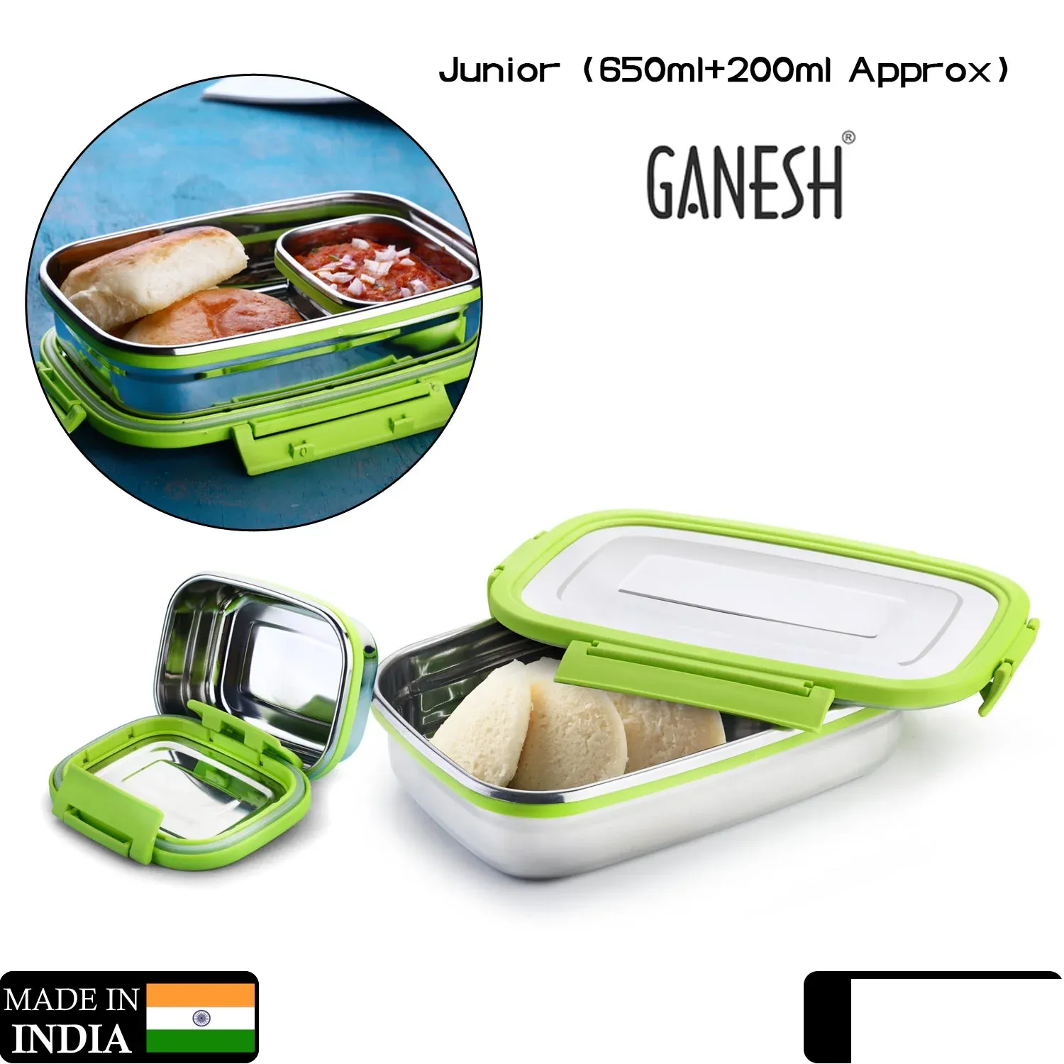 Stainless Steel Lunch Pack – Leak-Proof & Durable | Ganesh - Detailed Feature View 6