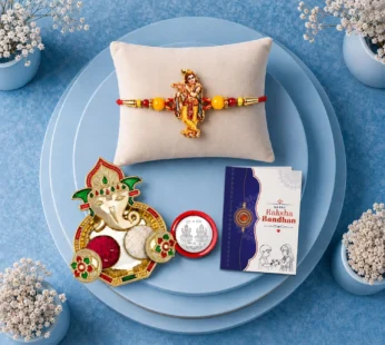 Multicolor Krishna Bracelet Rakhi with Shri Ganesh Pooja Thali – Raksha Bandhan Combo