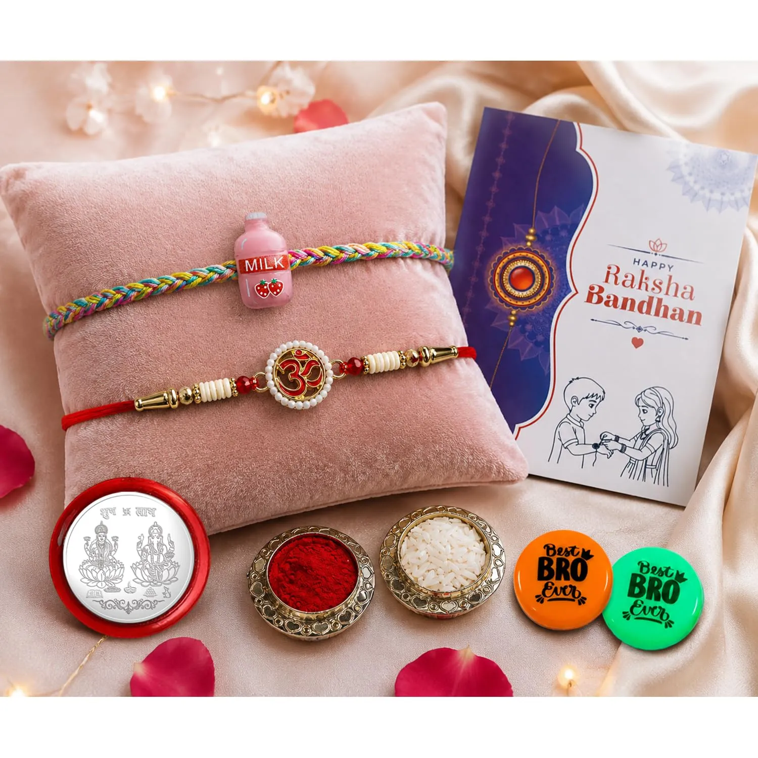 Premium Milk Multicolor Rakhi with Decorative Magnets – Gift Combo for Bhai Set (Pack of 7) For Raksha Bandhan - Buy Online at Alikart