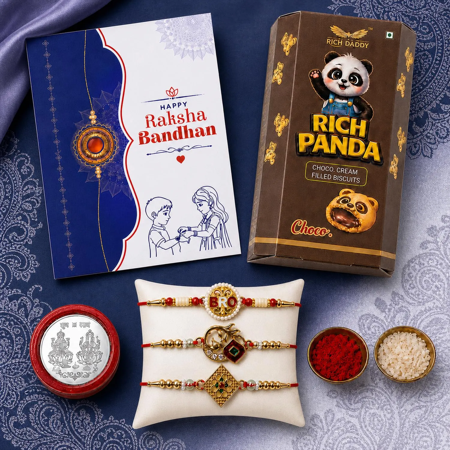 Premium Rhombus Multicolor Rakhi – Choco Cream Filled Raksha Bandhan Gift Combo (Pack of 7) - Buy Online at Alikart