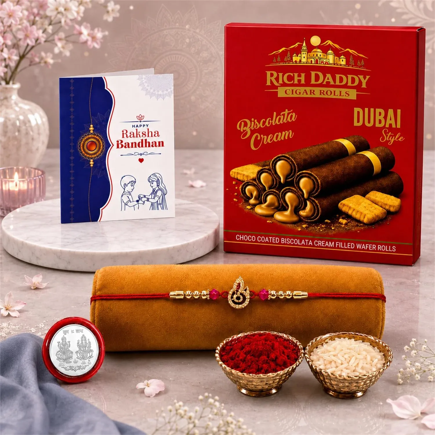 Premium Om Multicolor Rakhi – Biscolata Cream Wafer Roll Gift Combo Gift Set (Pack of 5) For Raksha Bandhan - Buy Online at Alikart