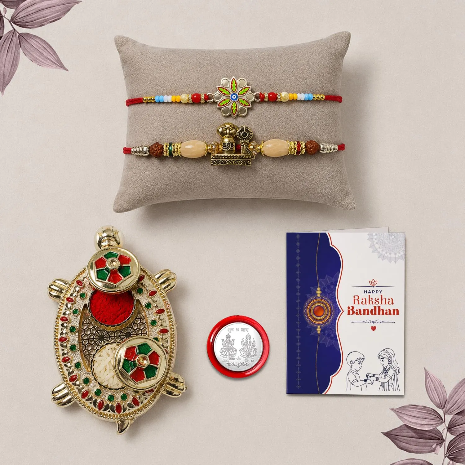 Premium Multicolor Floral, Deity Bracelet Rakhi with Turtle Thali – Raksha Bandhan Combo - Buy Online at Alikart