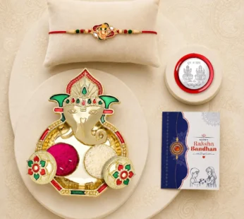 Multicolor Ganesha Bracelet Rakhi & Shri Ganesh Thali – Gift Combo Set (Pack of 5) For Raksha Bandhan