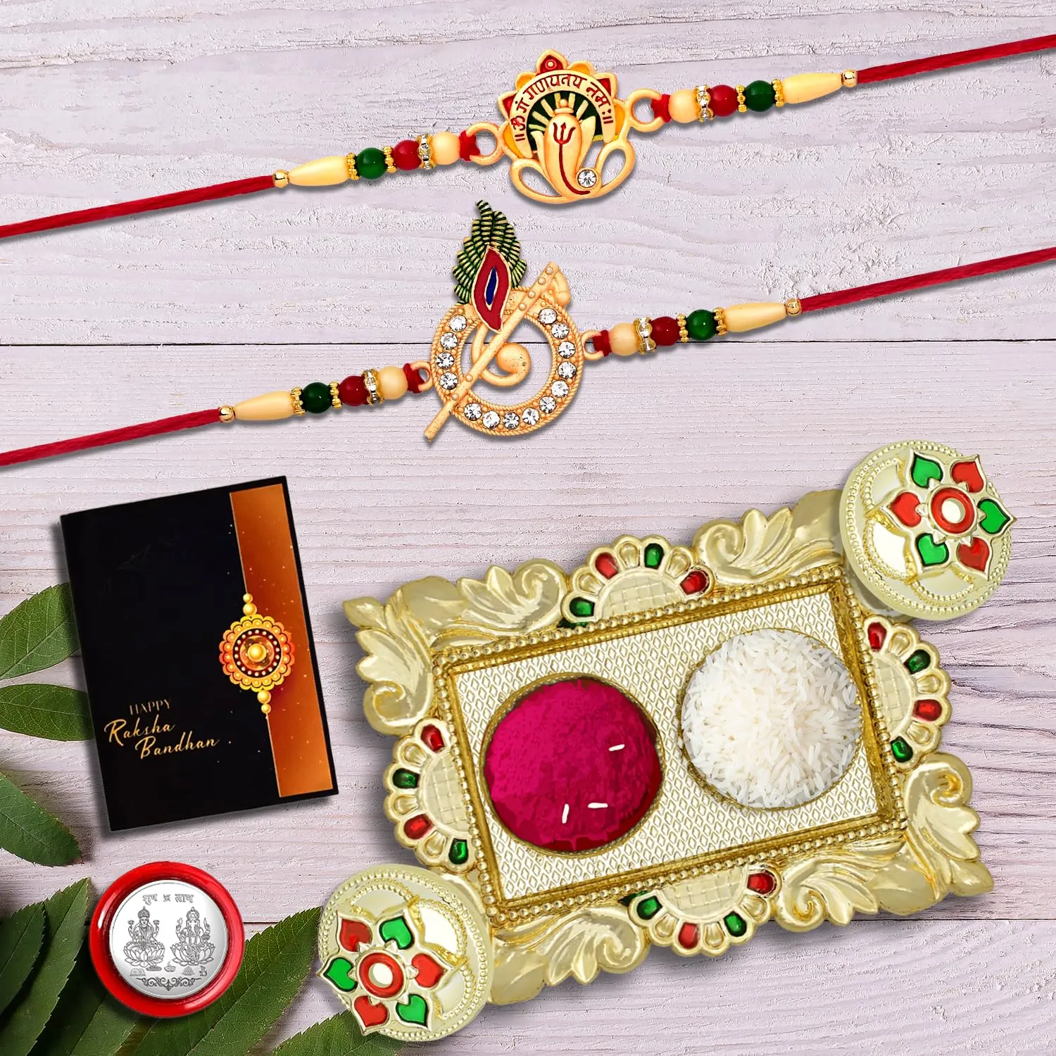 Premium Rakhi Combo Set – Complete Gift Kit with Pooja Coin & Greeting Card - Buy Online at Alikart