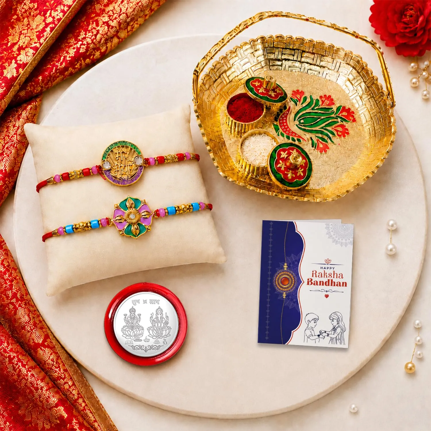 Premium Multicolor Bracelet Rakhi – Basket-Topli Pooja Thali | Raksha Bandhan Combo for Bhai - Buy Online at Alikart
