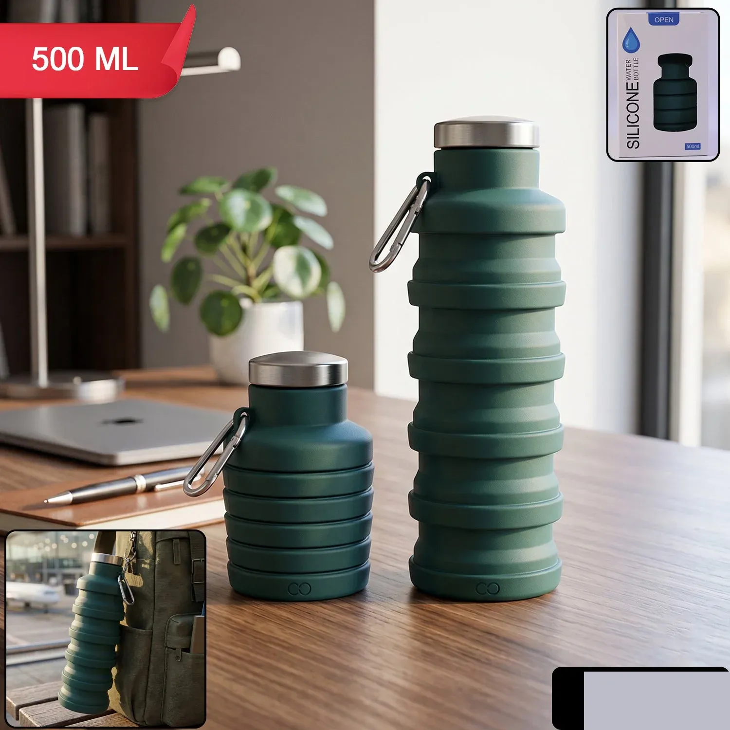 Silicone Foldable Water Bottle for Travel and Sports Hydration - Detailed Feature View 1