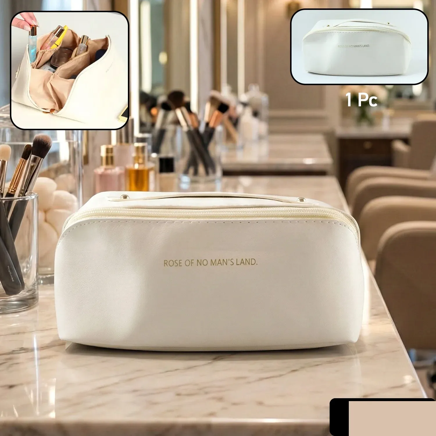 Travel Makeup Organizer – Waterproof Compact Pouch with Handle - Detailed Feature View 1
