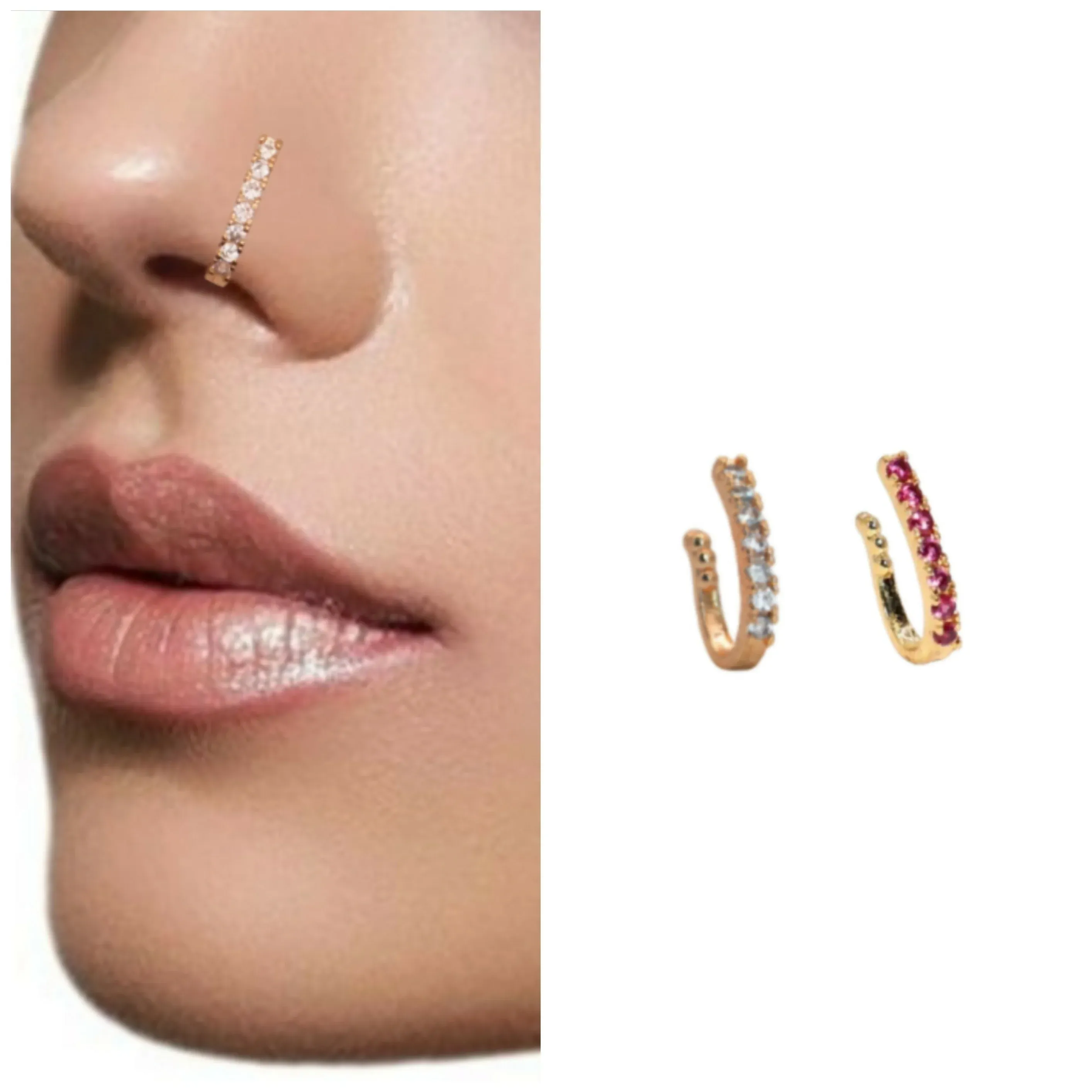Premium Non-Pierced Gold Nose Ring Pin Set – Elegant Clip-On Design - Buy Online at Alikart