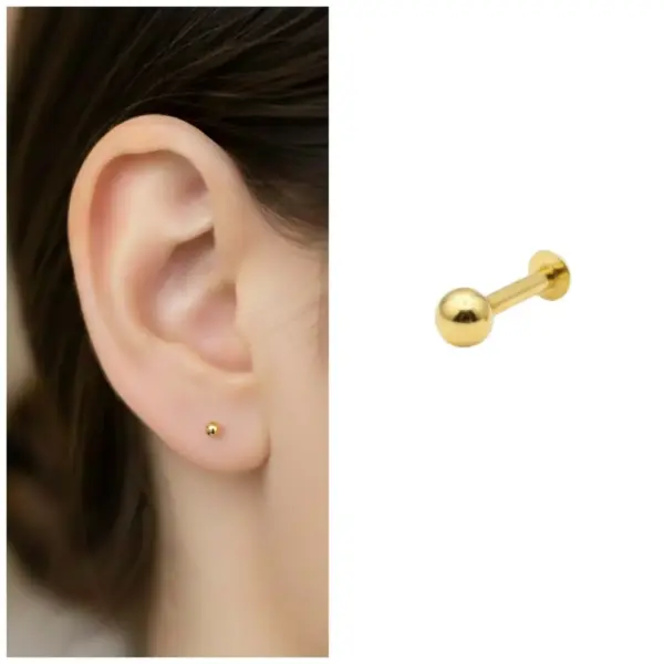 Gold Flat Back Labret – Comfortable Internal Thread Piercing Stud