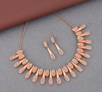 Rose Gold-Toned American Diamond Tassel Necklace Set – Stylish Jewelry