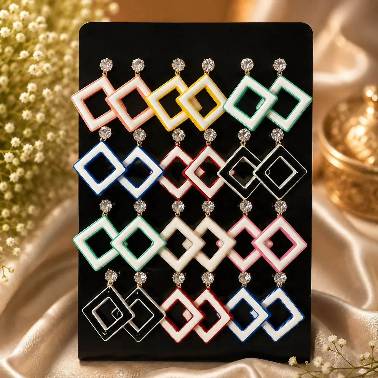 Premium Colorful Geometric Drop Earrings – Trendy Crystal Jewellery Set - Buy Online at Alikart