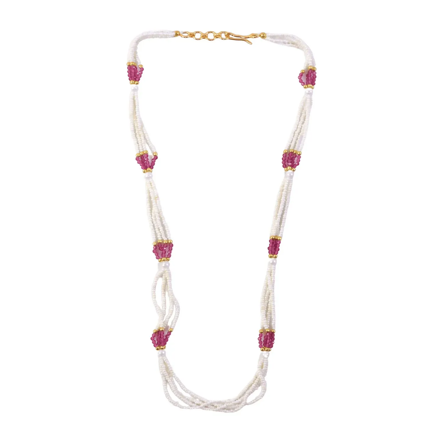 Beaded Mala Necklace – Elegant Multi-Strand with Pink Accents - Detailed Feature View 4
