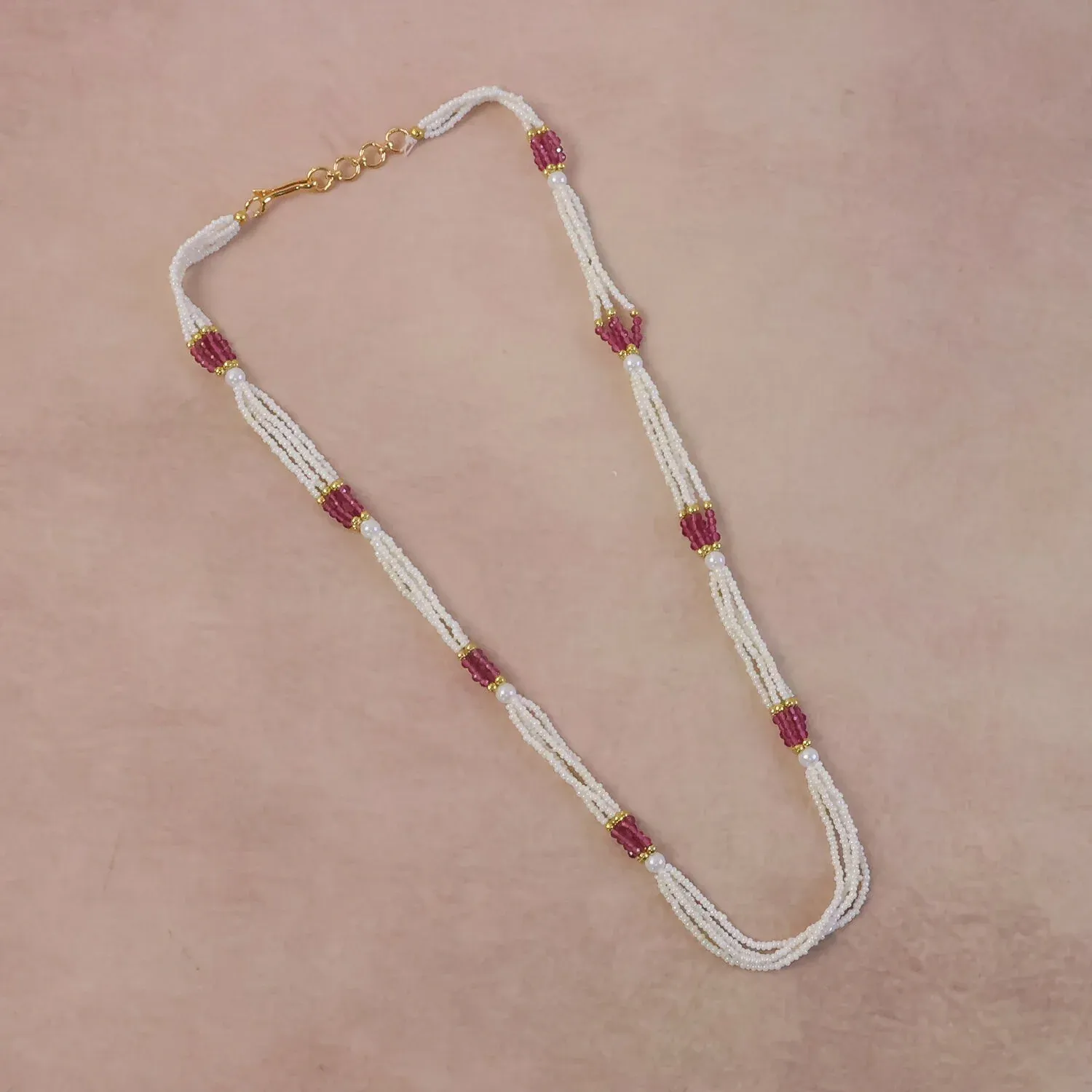 Beaded Mala Necklace – Elegant Multi-Strand with Pink Accents - Detailed Feature View 3