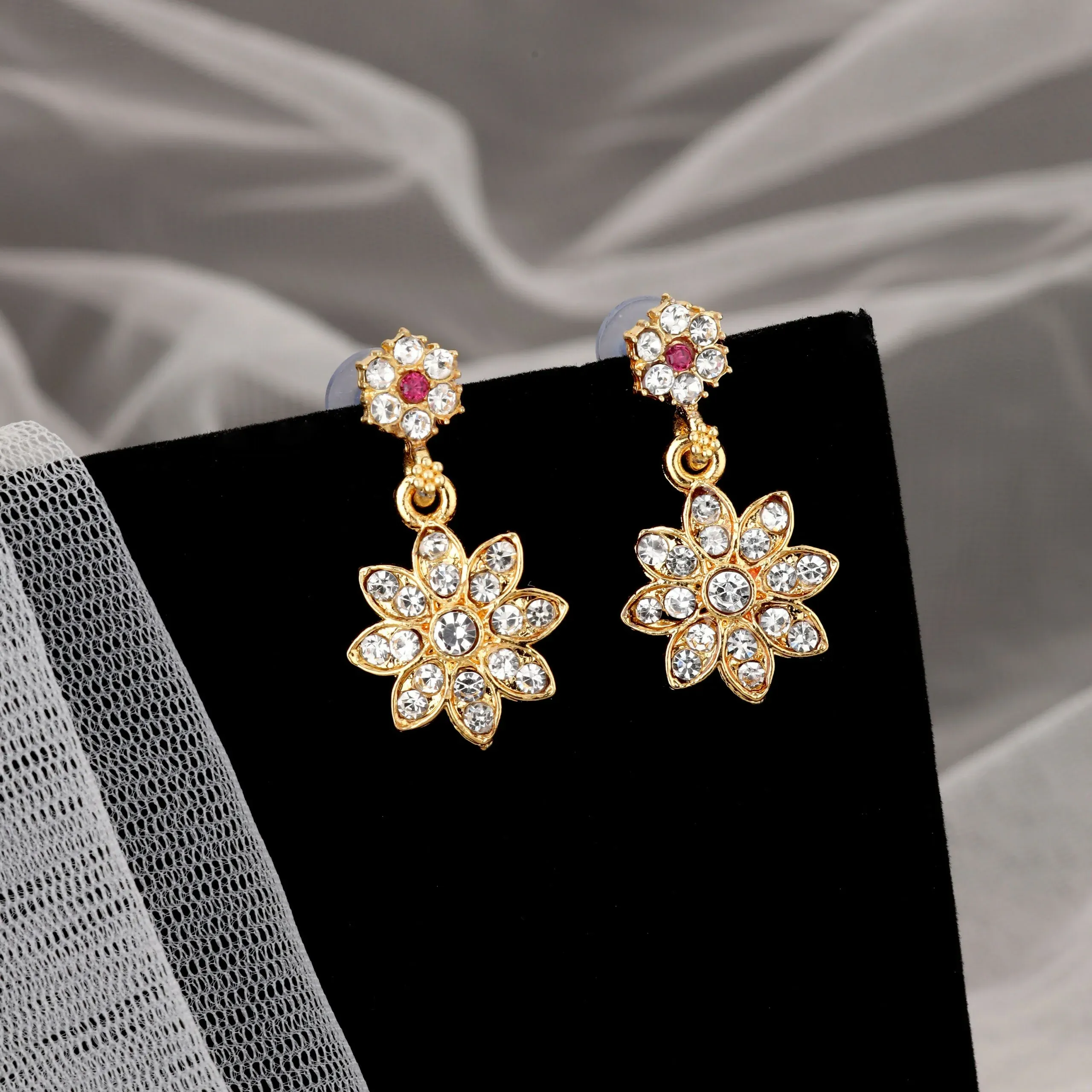 Floral Choker Necklace Set – Elegant Diamond-Look Accent Stones - Detailed Feature View 1
