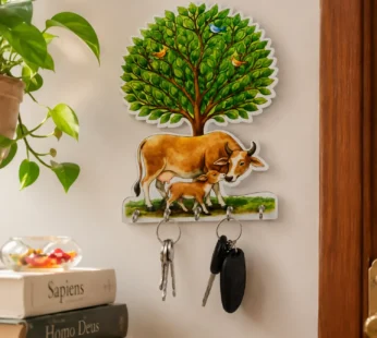 Wooden Cow Tree Key Holder – Stylish Wall Mount Organizer