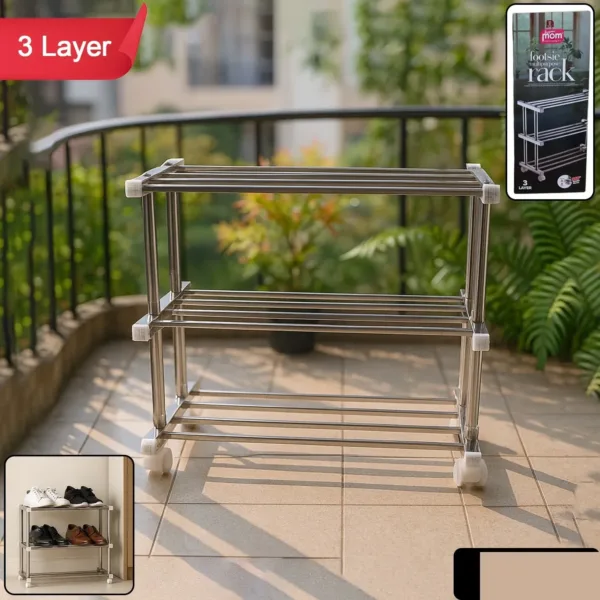 3-Layer Stainless Steel Shoe Rack – Durable & Space-Saving Organizer