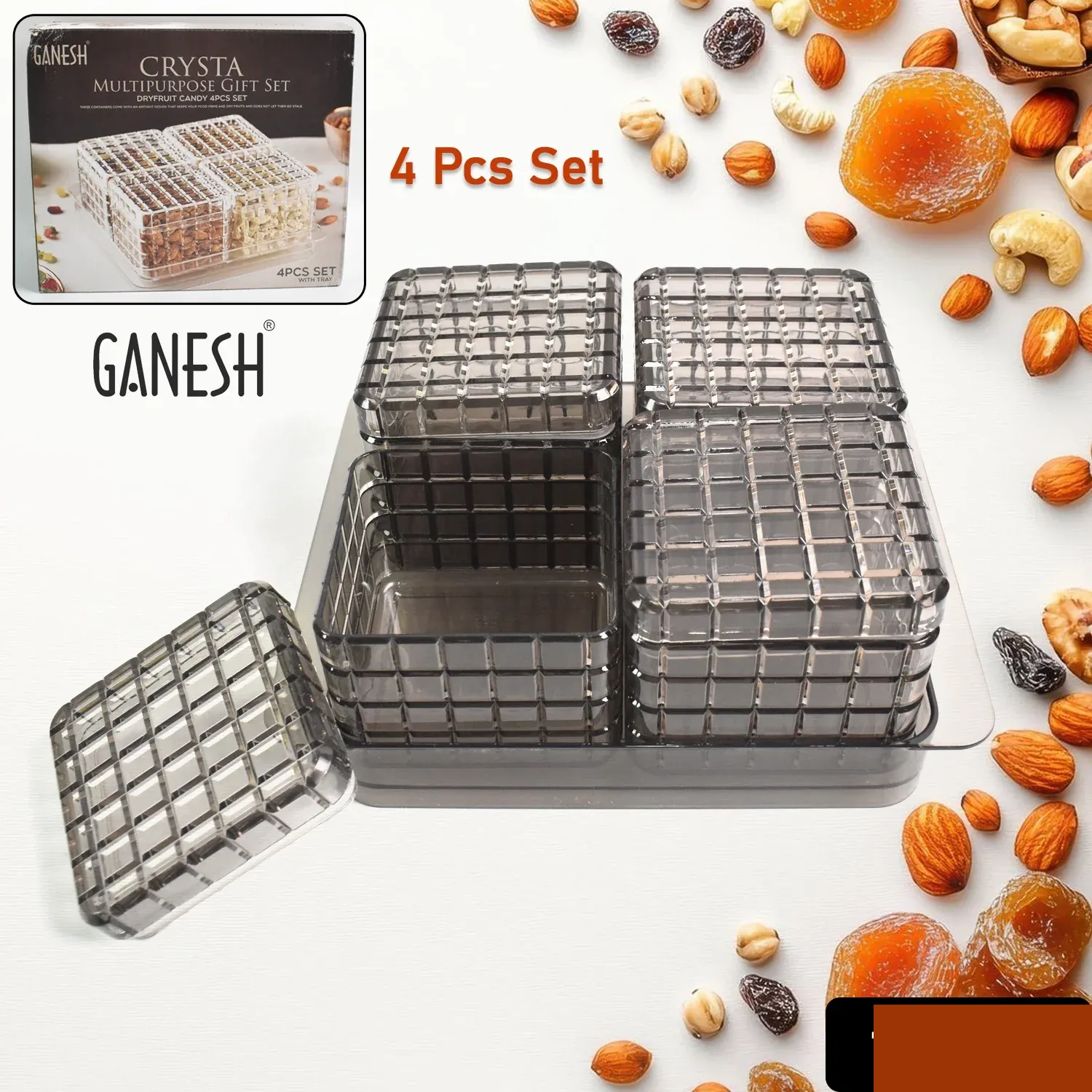 Dry Fruit Container Set – Acrylic 4-Piece Gift Tray | Ganesh - Detailed Feature View 1