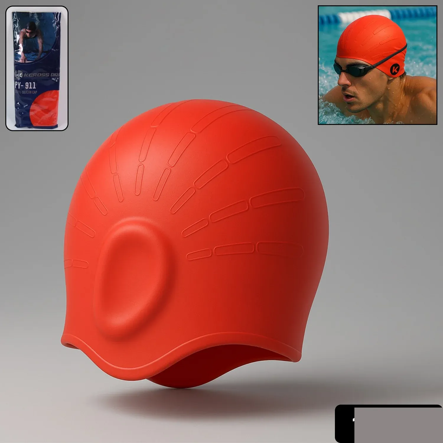 Silicone Swimming Cap – Durable, Comfortable & Hydrodynamic - Detailed Feature View 1