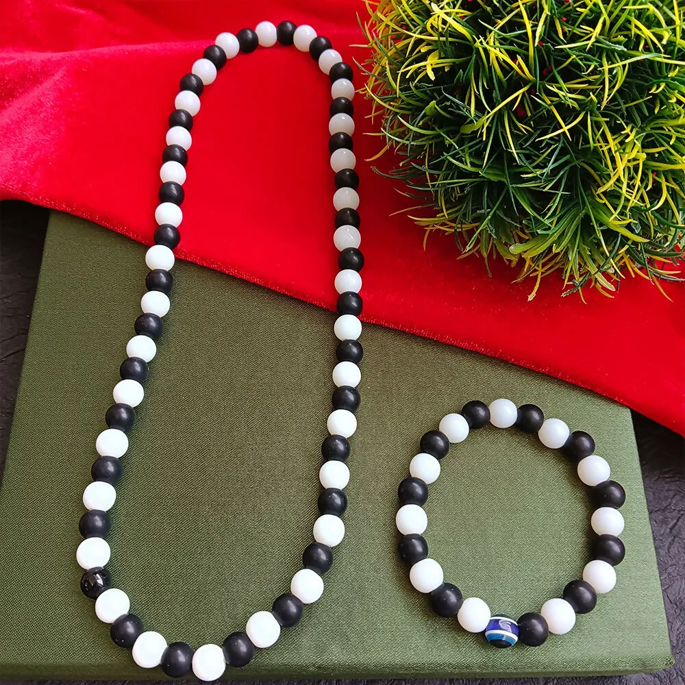 Premium Black & White Beads Necklace with Evil Eye Bracelet Combo – Stylish Protection - Buy Online at Alikart