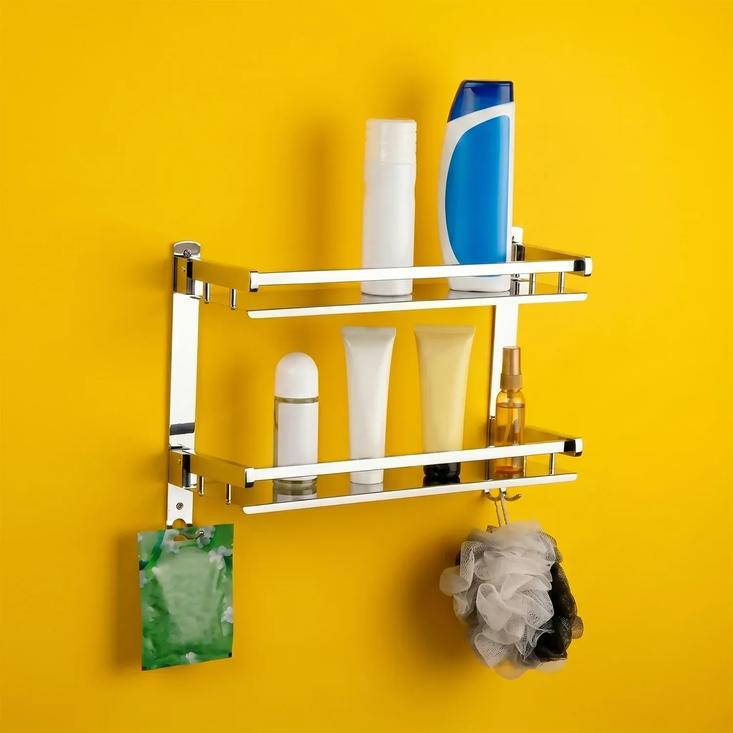 Wall Mount Bathroom Rack – Stylish 2-Layer Stainless Steel Storage - Detailed Feature View 3