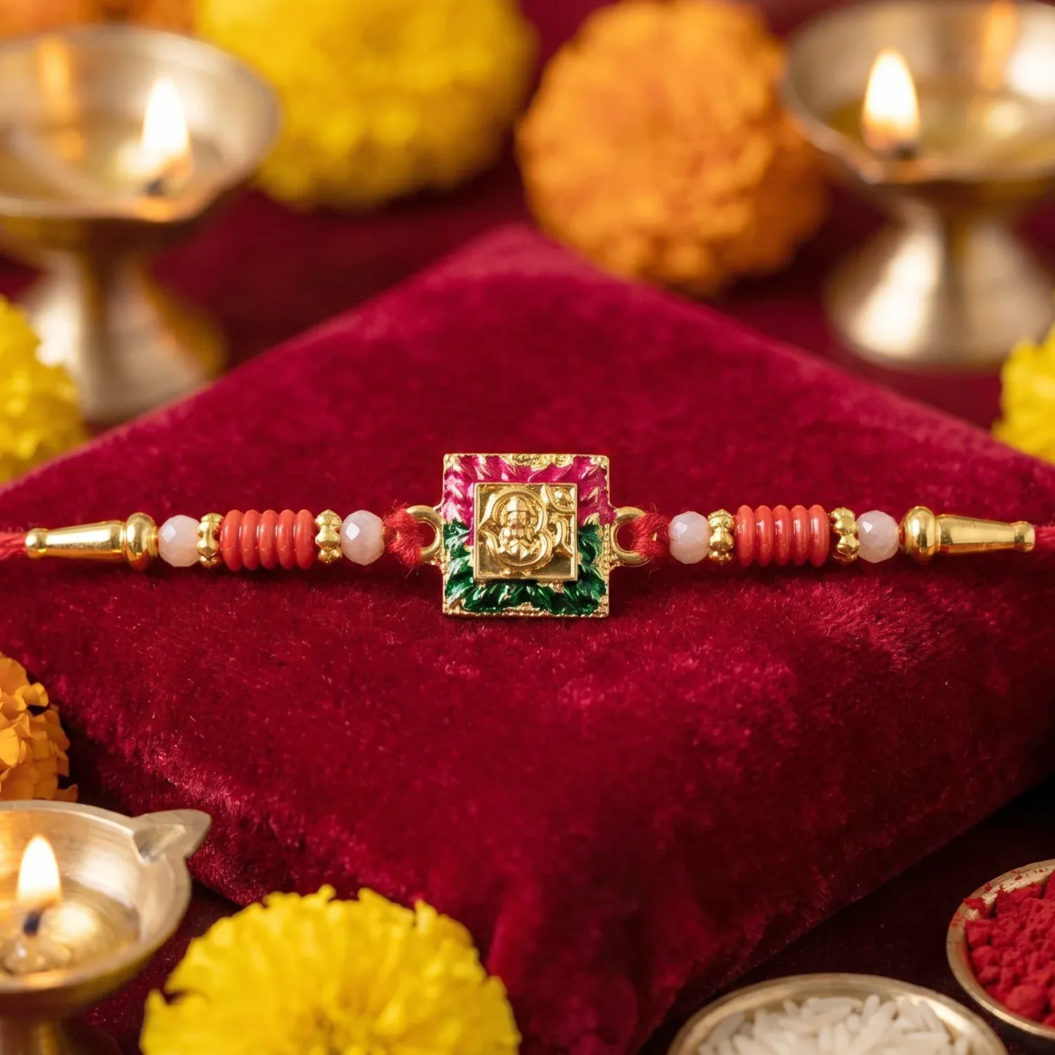 Ganesha Rakhi, Elegant Designer Thread for Raksha Bandhan - Detailed Feature View 1
