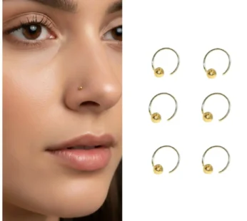 Gold Ball Nose Stud Pack – 6 Elegant Nose Rings for Women