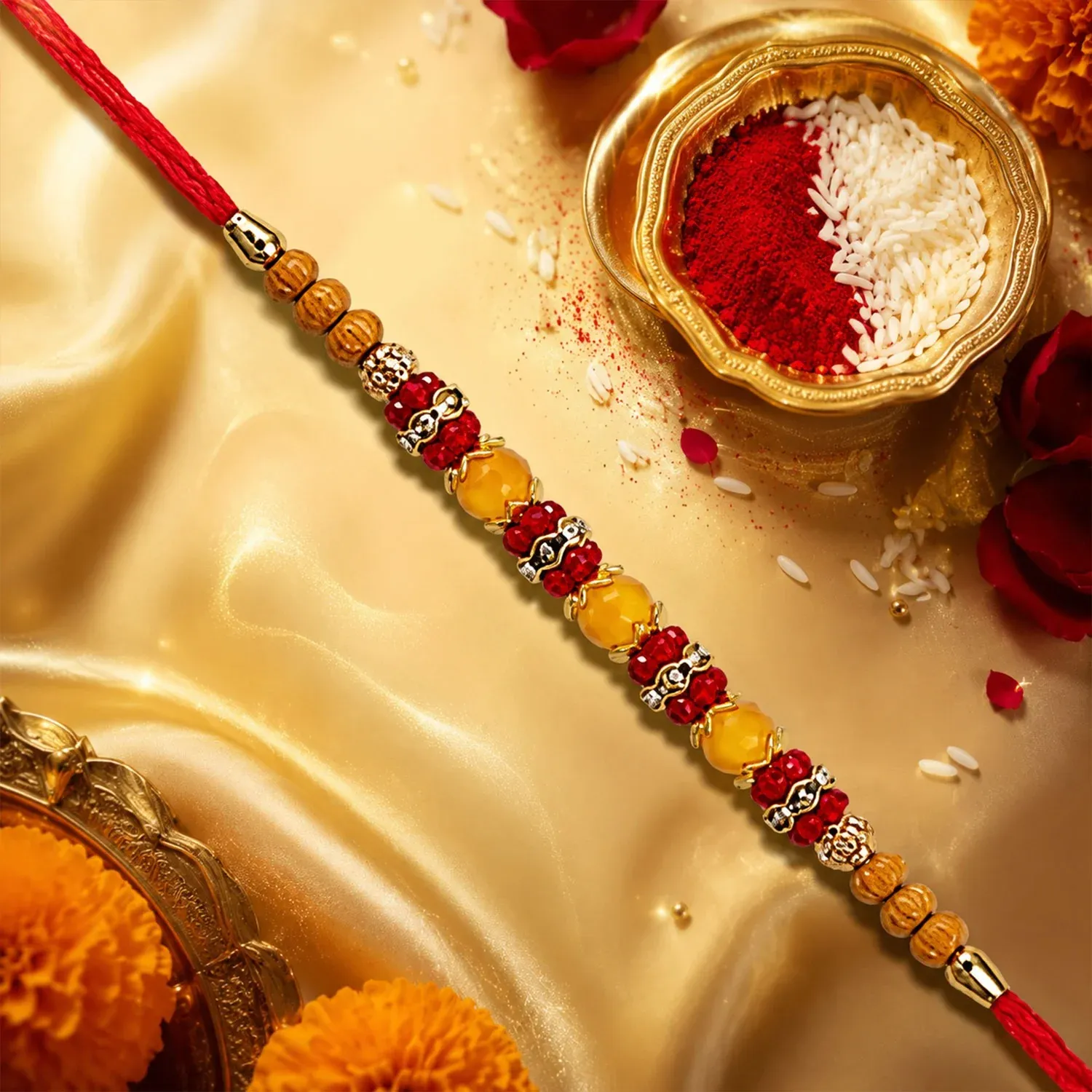 Premium Multicolor Beaded Rakhi – Festive Stone Detail & Red Thread - Buy Online at Alikart