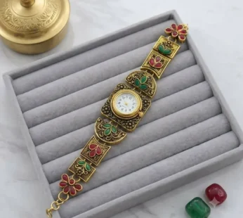 Rajasthani Inspired Designer Watch for Women with Floral Meenakari Work