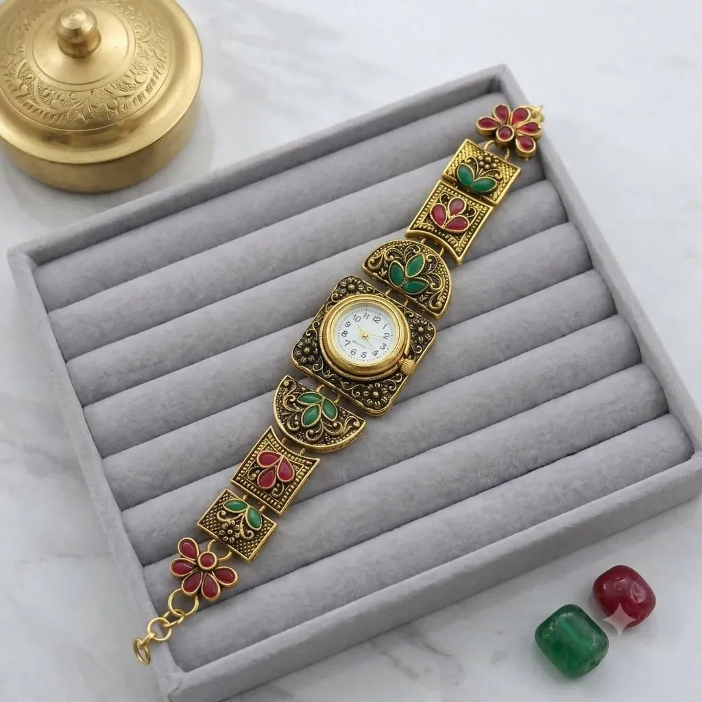 Premium Rajasthani Inspired Designer Watch for Women with Floral Meenakari Work - Buy Online at Alikart