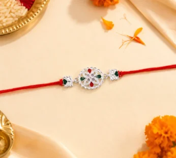 White Silver Floral Rakhi – Elegant & Traditional for Raksha Bandhan