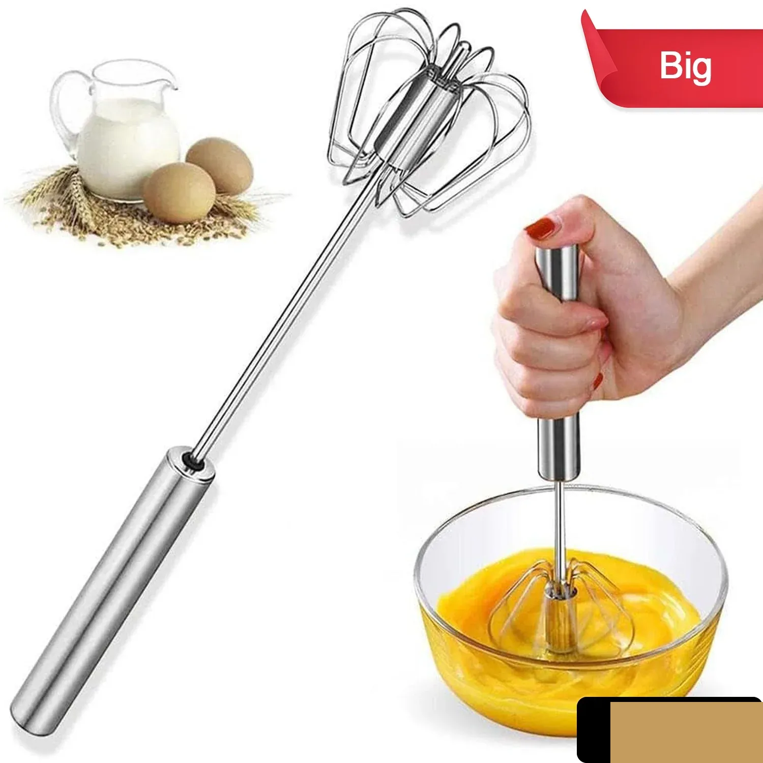 Stainless Steel Egg Whisk – Hand Push Rotary | Quickslice - Detailed Feature View 1