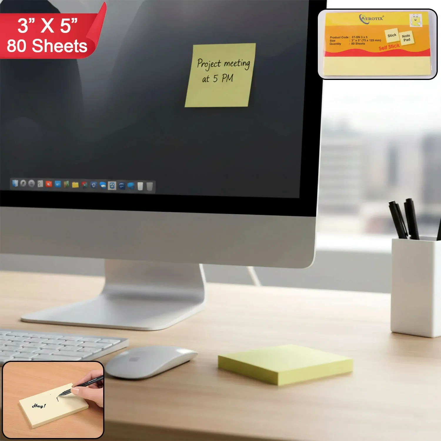 Premium Self Yellow Sticky Note Pad 3 x 5 inch – Strong Adhesive, 80 Sheets - Buy Online at Alikart