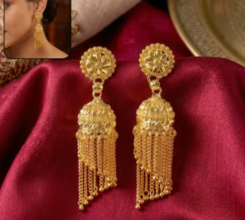 Golden Jhumka Earrings – Traditional Beaded Tassels for Festive Looks