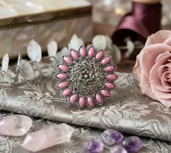 Vintage Pink Stone Floral Statement Ring for Women | Antique Party Jewellery