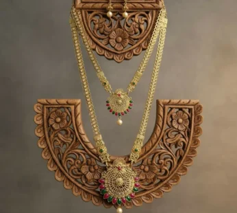 Traditional Gold Plated Long Necklace Set for Women with Earrings Elegant Jewellery